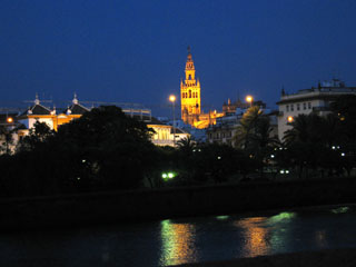 Seville night view from river